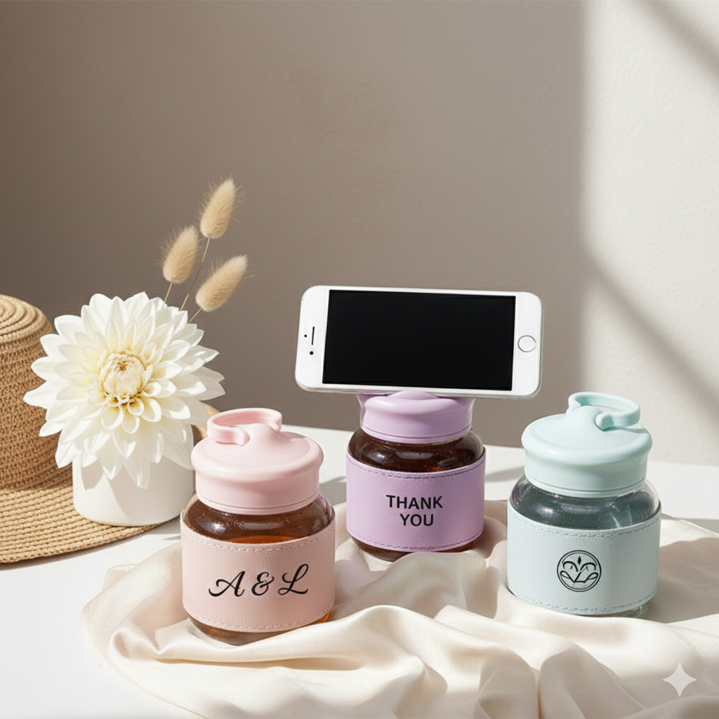 Glass Cup with Mobile Holder